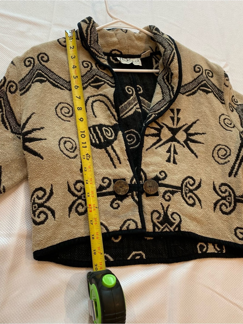 Flashback Vintage Style Beige/Black Tribal Tapestry Pattern Women's Cardigan - Picture 8 of 12